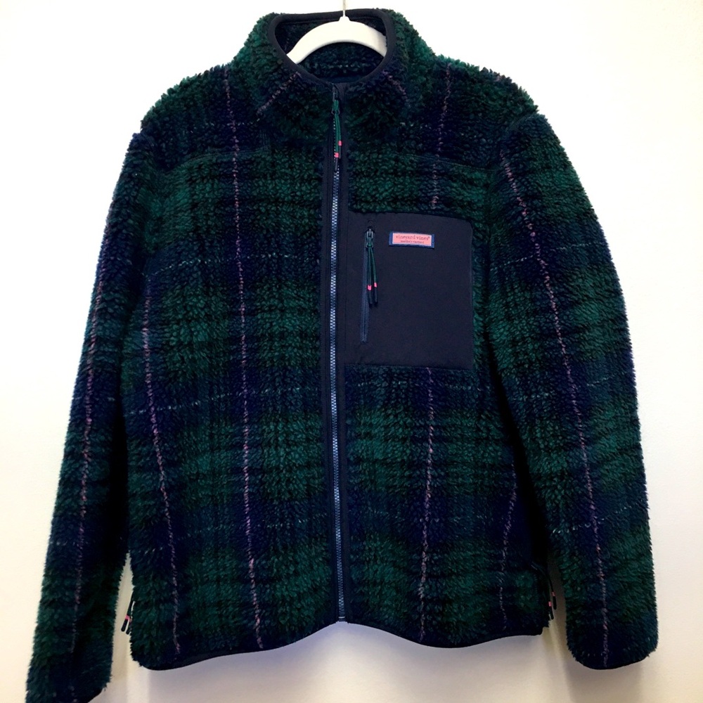 Vineyard Vines Martha’s Vineyard Supershep Fleece Plaid Jacket Large Green Blue